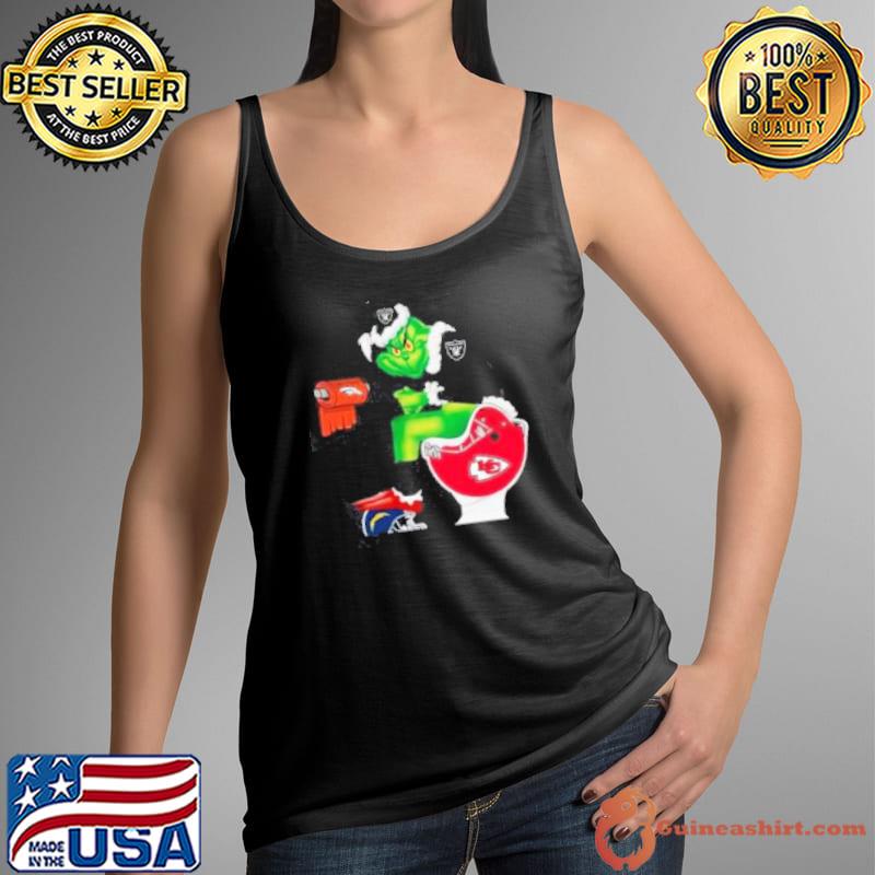 Oakland Raiders Grinch Santa Sitting Kansas City Chiefs Toilet christmas shirt