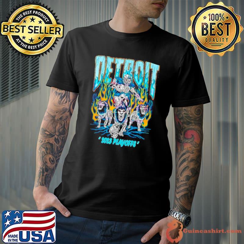 Official detroit Lions NFL football 2023 playoffs png skeleton shirt