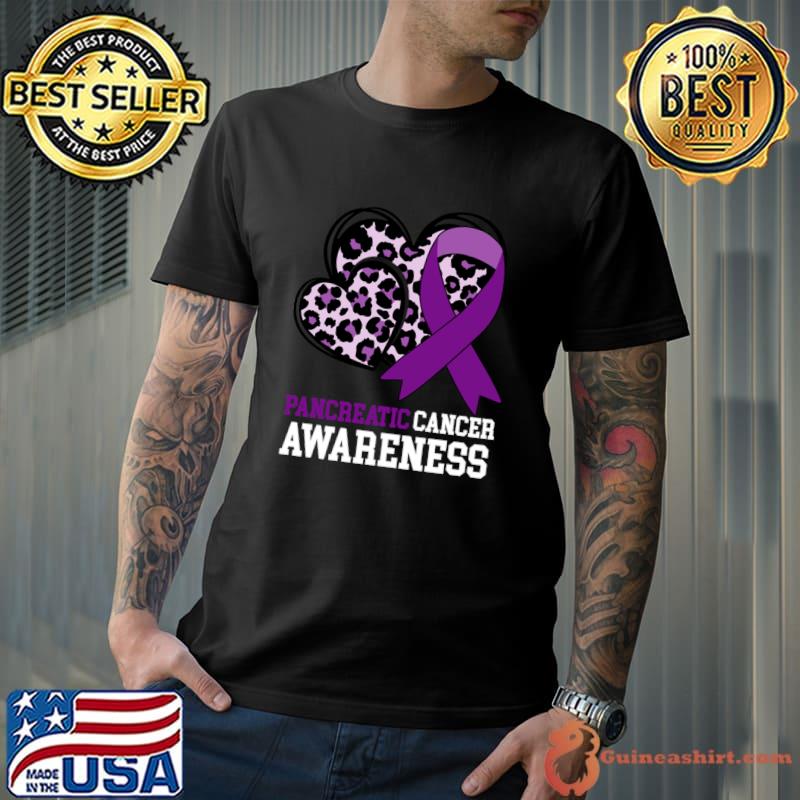 Pancreatic Cancer Awareness Heart Leopard T-Shirt