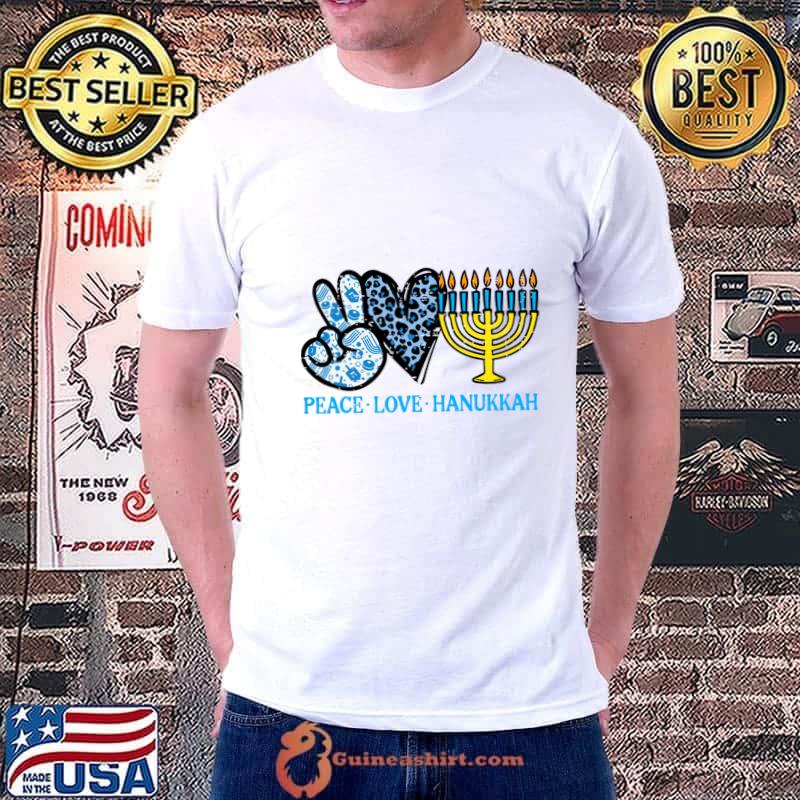 Peace Love Hanukkah Chanukah Menorah Jewish Leopard T-Shirt