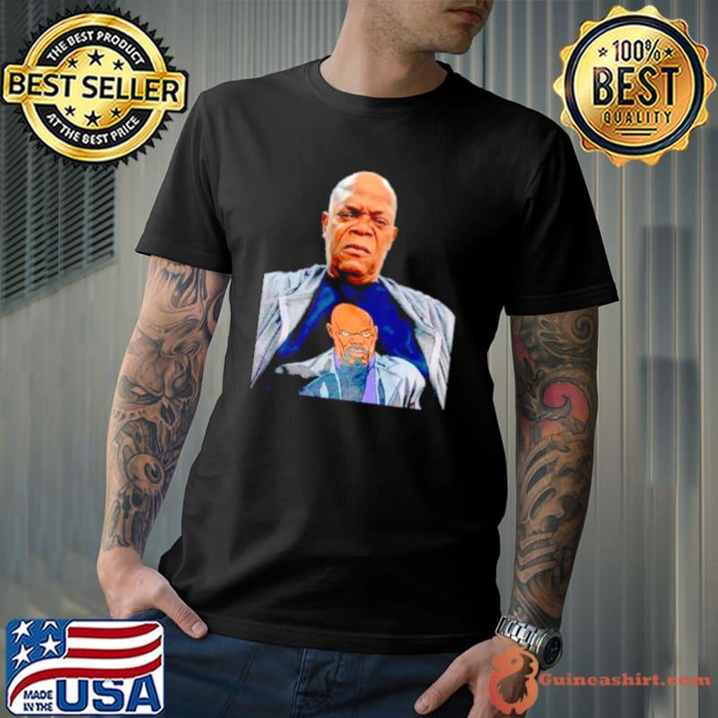 Samuel L. Jackson wearing a T shirt of himself shirt