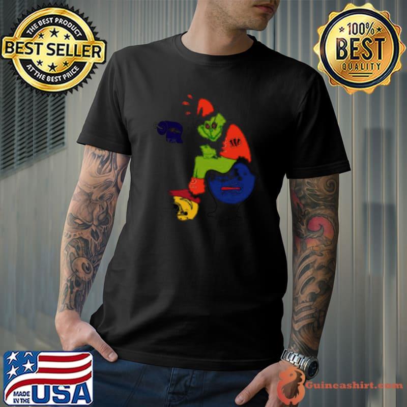 Santa Grinch Cincinnati Bengals Shit On Buffalo Bills Toilet And Los Angeles Chargers Helmet Christmas shirt