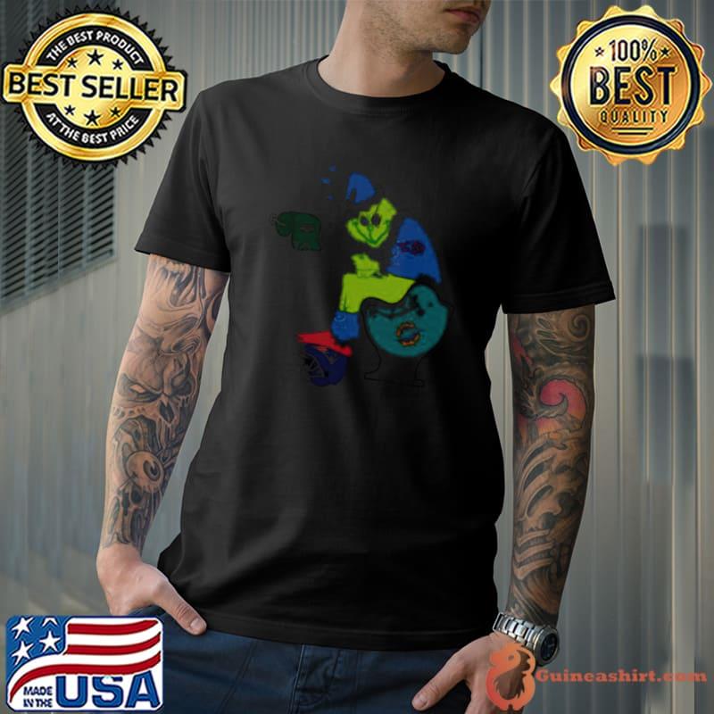 Santa Grinch Tennessee Titans Shit On Miami Dolphins Toilet And New England Patriots Helmet Christmas shirt