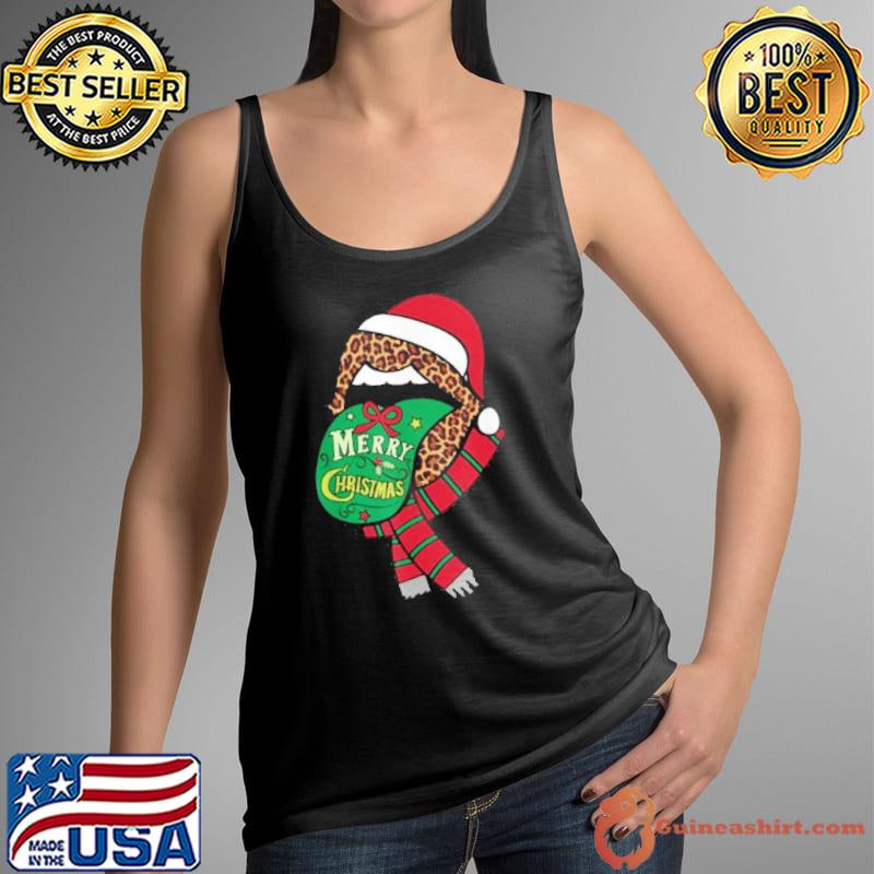 Santa Rolling Stone leopard Merry Christmas 2023 Shirt Tank Top