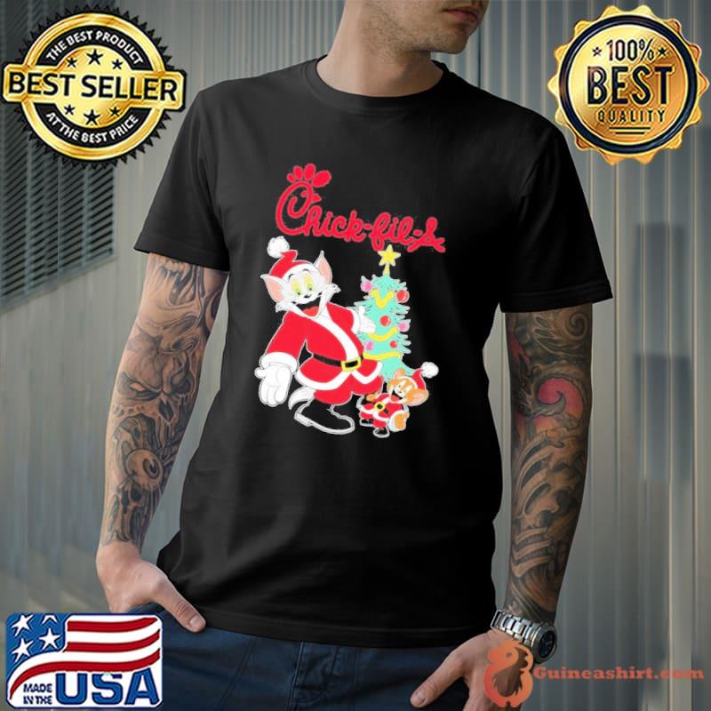 Tom And Jerry Hat Santa Chick-Fil-A Tree Merry Christmas Shirt