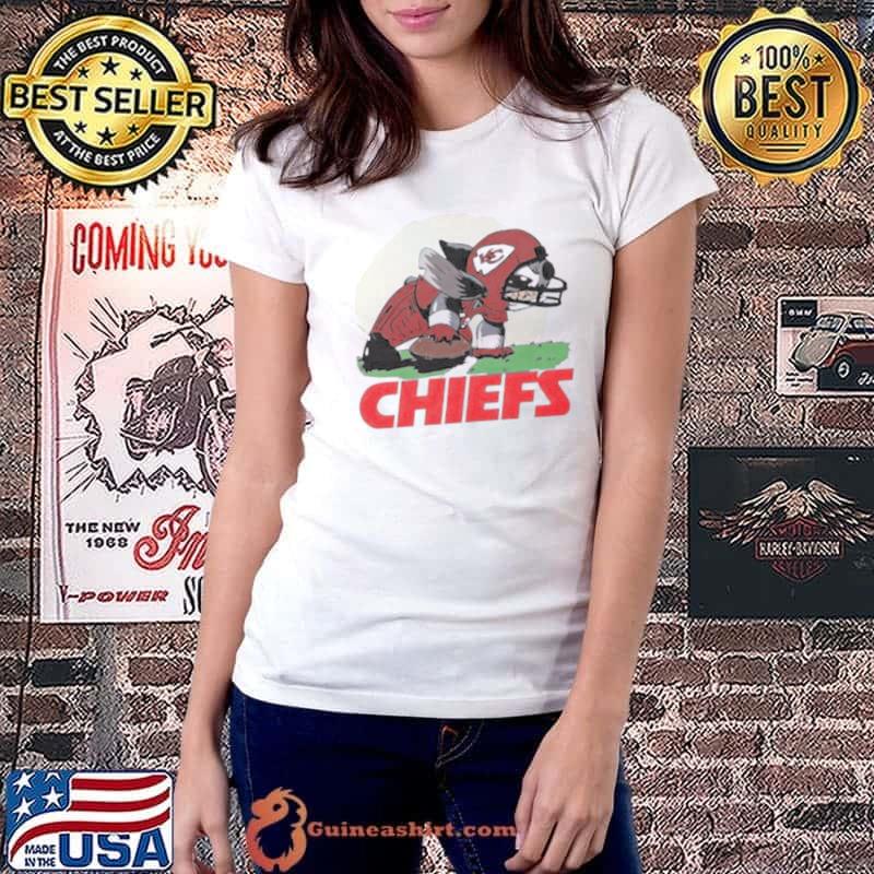 Angry Stitch Character Player Kansas City Chiefs Football Logo Shirt