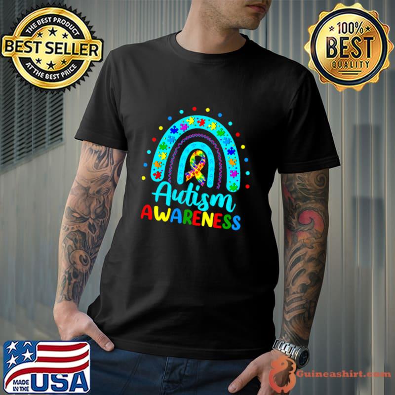 Autism Awareness Puzzle Blue Rainbow In April We Wear Blue T-Shirt