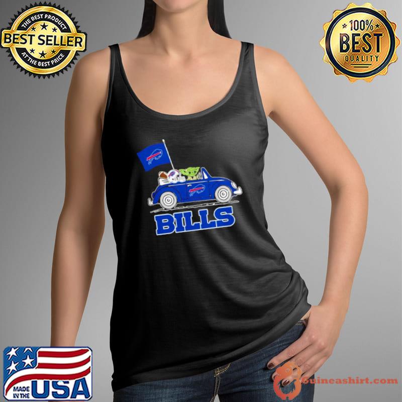 Baby Yoda Drive A Car Buffalo Bills Football Flag Logo Shirt