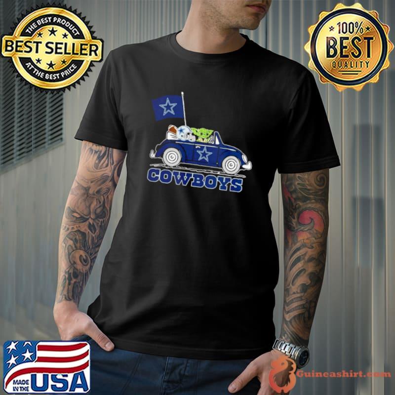 Baby Yoda Drive A Car Dallas Cowboys Football Flag Logo Shirt
