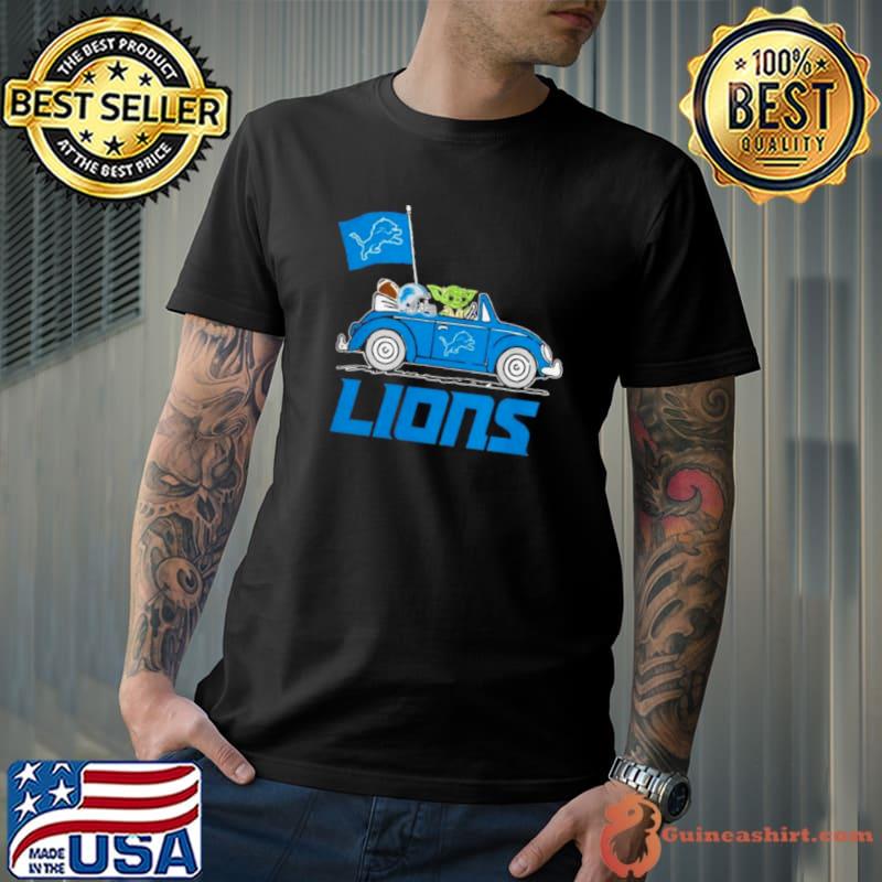 Baby Yoda Drive A Car Detroit Lions Football Flag Logo Shirt Unisex