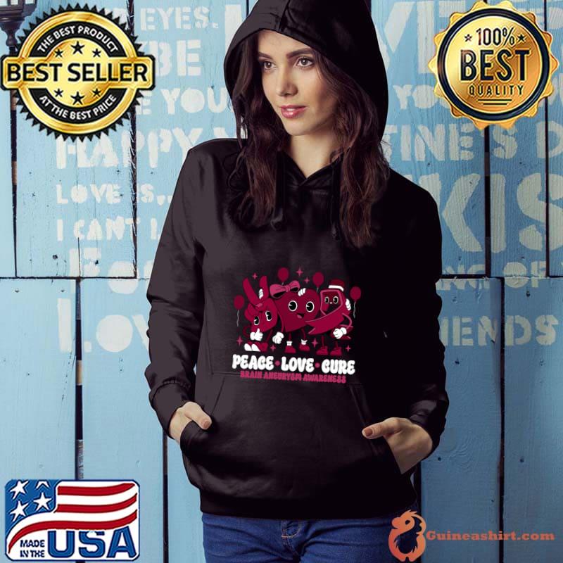Burgundy Ribbon Survivor Groovy Brain Aneurysm Awareness T-Shirt Hoodie