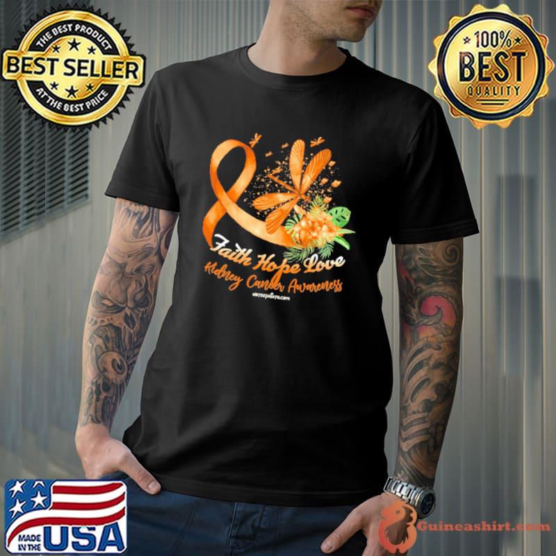 Faith hope love dragonfly flower kidney cancer awareness cat shirt