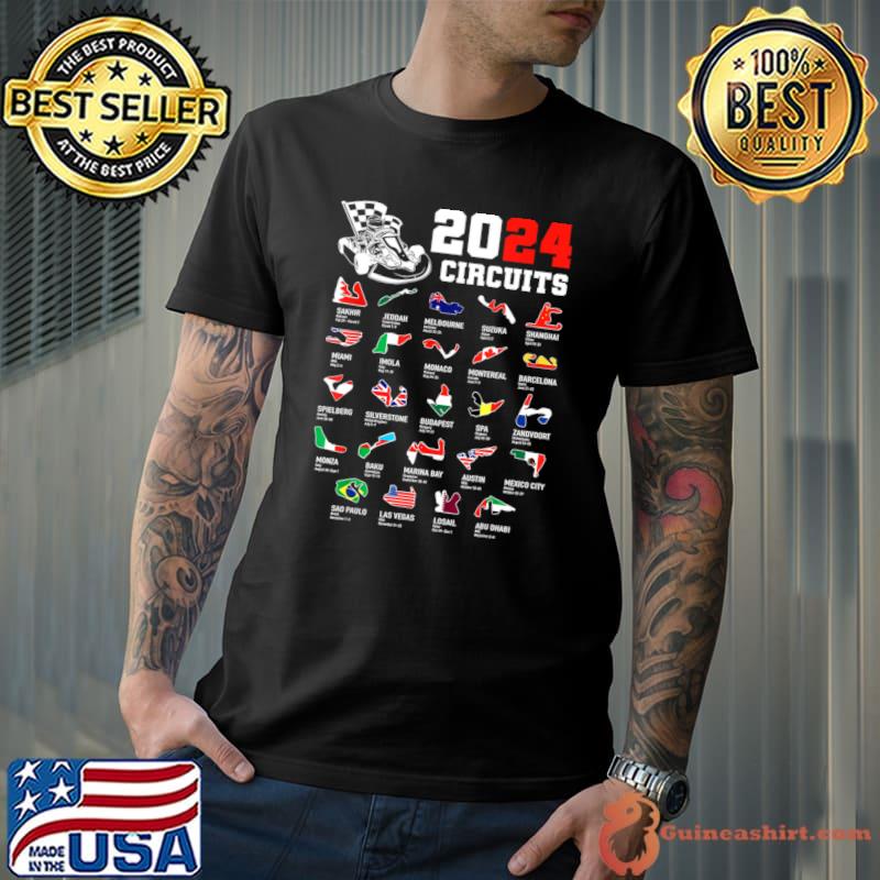 Formula One 2024 Calendar For Race Car Fan Circuits Race T-Shirt Unisex