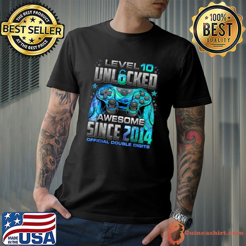 Level 10 Unlocked Awesome Since 2014 10th Birthday Gaming T-Shirt