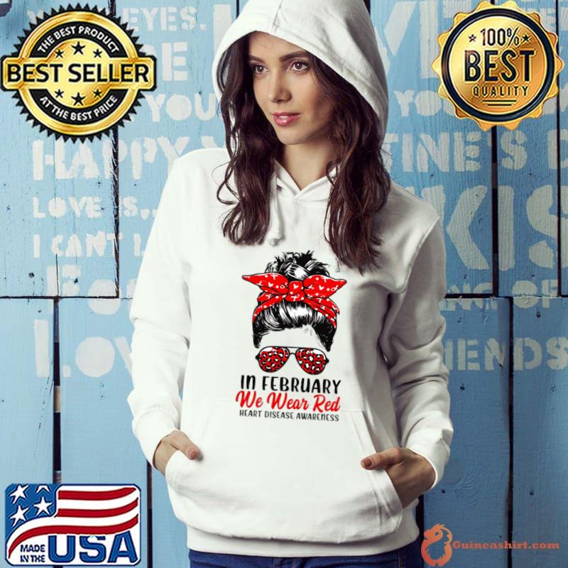 Messy Bun In February We Wear Red Heart Disease Awareness Leopard T-Shirt Hoodie