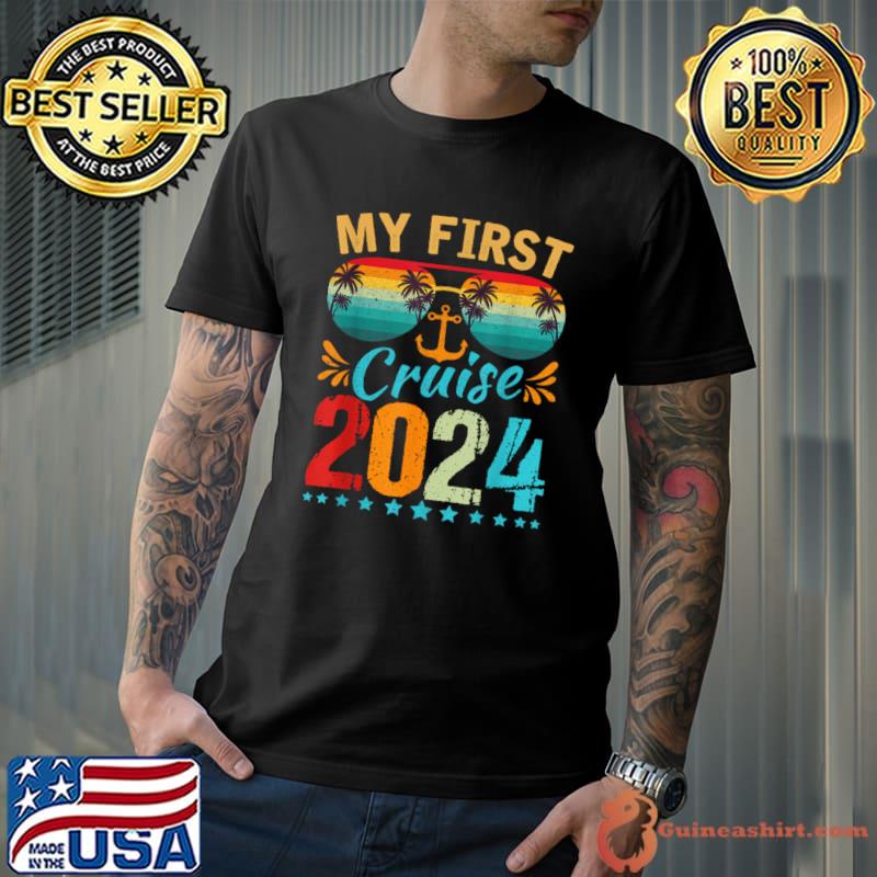 My First Cruise 2024 Stars Sunglasses Retro Family Vacation Cruise Ship Travel T-Shirt Unisex