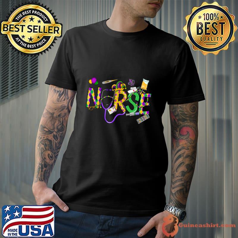 Nurse Mardi Gras Scrub Top RN ICU PACU NICU ER CNA Women T-Shirt