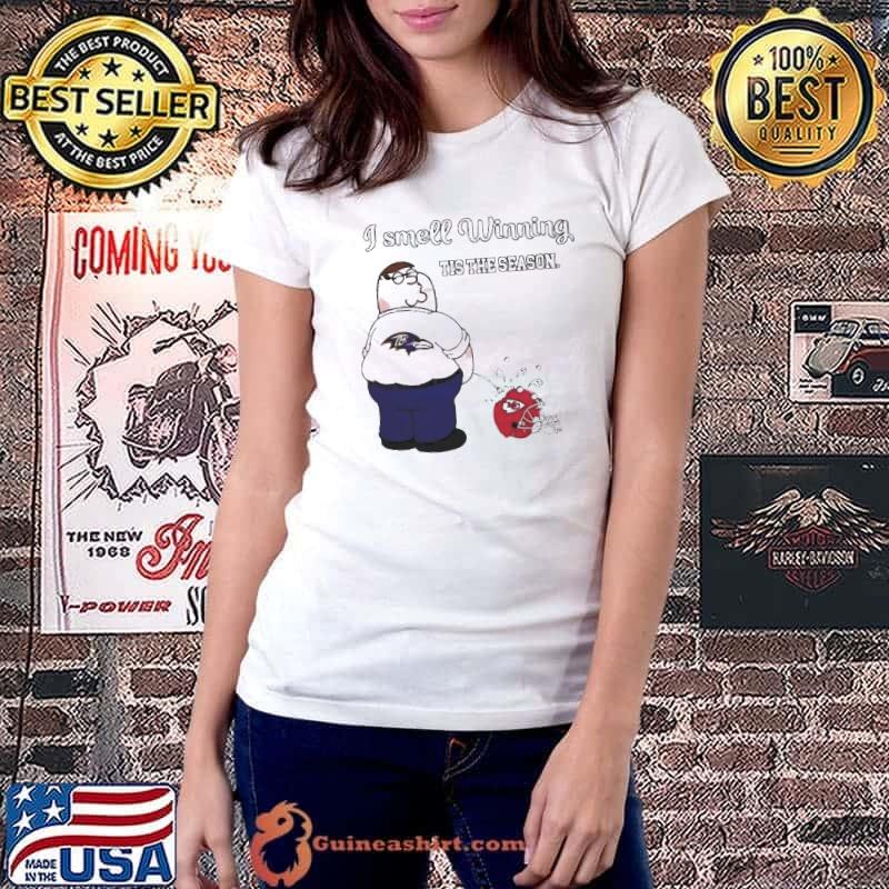 Peter Griffin Baltimore Ravens I Smell Winning Tis The Season Piss Kansas City Chiefs Shirt Ladiestee