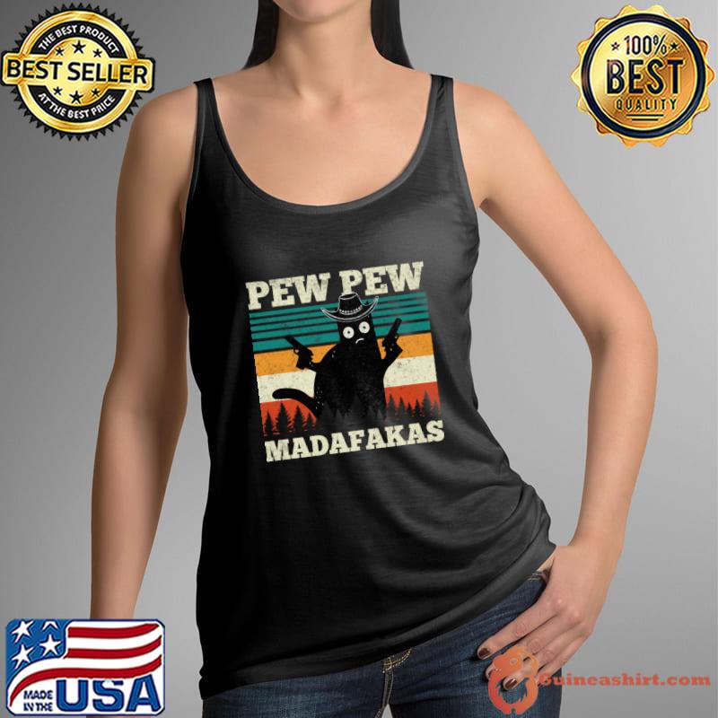 Pew Pew Madafakas Cowboy Cat Retro T-Shirt