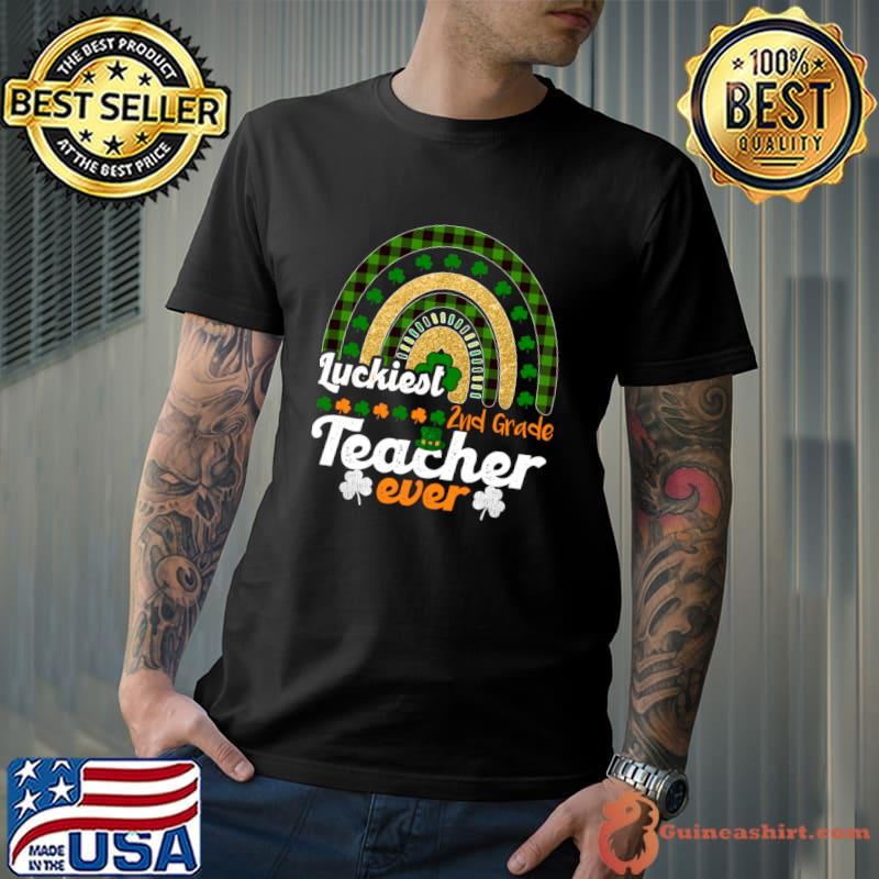 Rainbow Lakiest 2ND grade teacher rainbow Plaid St. Patricks Day T-Shirt