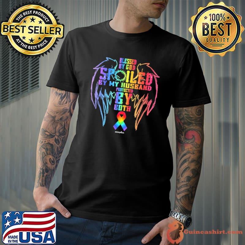 Blessed By God Spoiled By My Husband Protected By Both Cancer Awareness Wings shirt