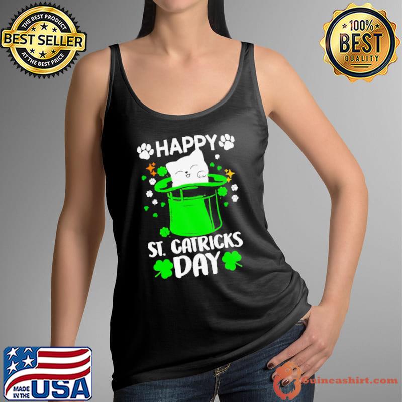 Happy St catrick’s day cat inside green hat shirt