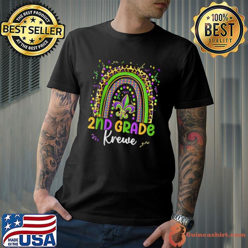 Mardi Gras 2Nd Grade Krewe Rainbow Leopard Teacher Carnival T-Shirt Unisex
