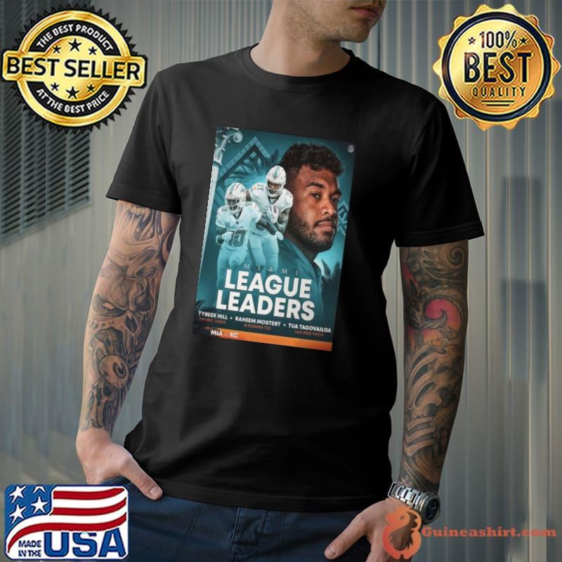 Miami Dolphins League Leaders With Tyreek Hill Raheem Mostert And Tua Tagovailoa Shirt