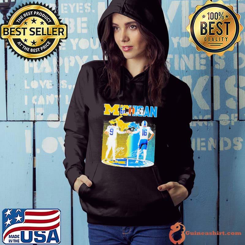 Michigan Wolverines McCarthy and Detroit Lions Goff 2023 2024 Season Champions Signatures Shirt Hoodie
