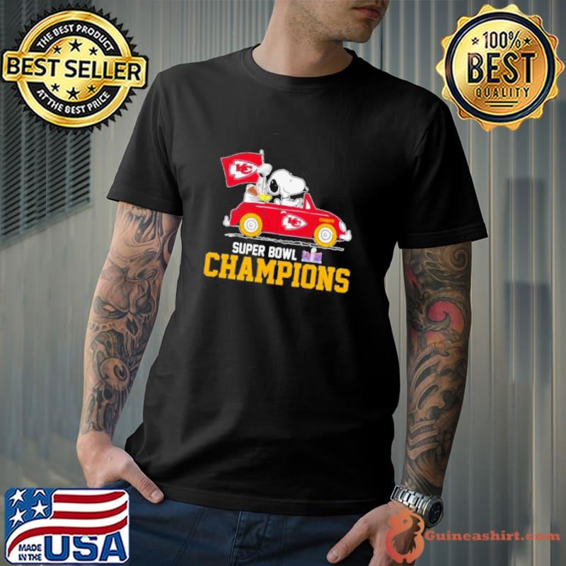 Snoopy And Woodstock Driving Car Kansas City Chiefs Super Bowl LVIII Champions Shirt