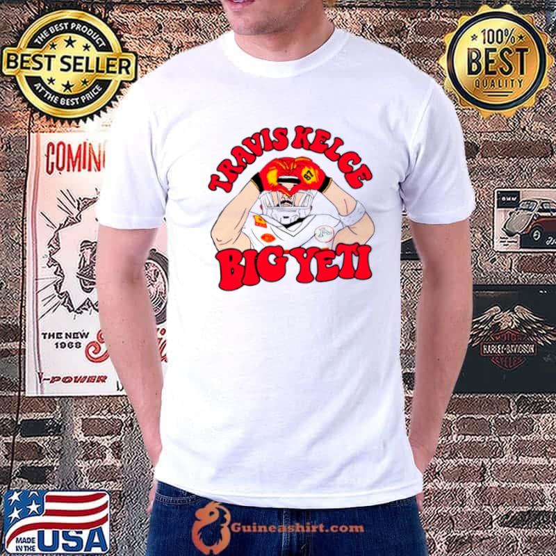 Travis Kelce big yetI heart hands Chiefs football shirt