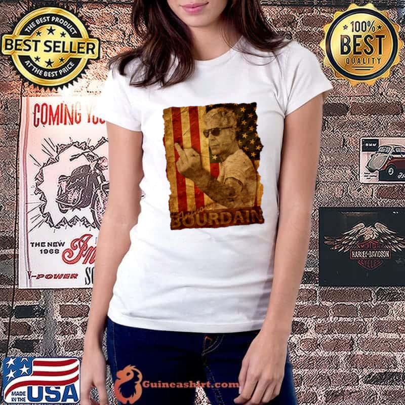 USA Flag with Bourdain American celebrity chef author, and travel documentarian T-Shirt