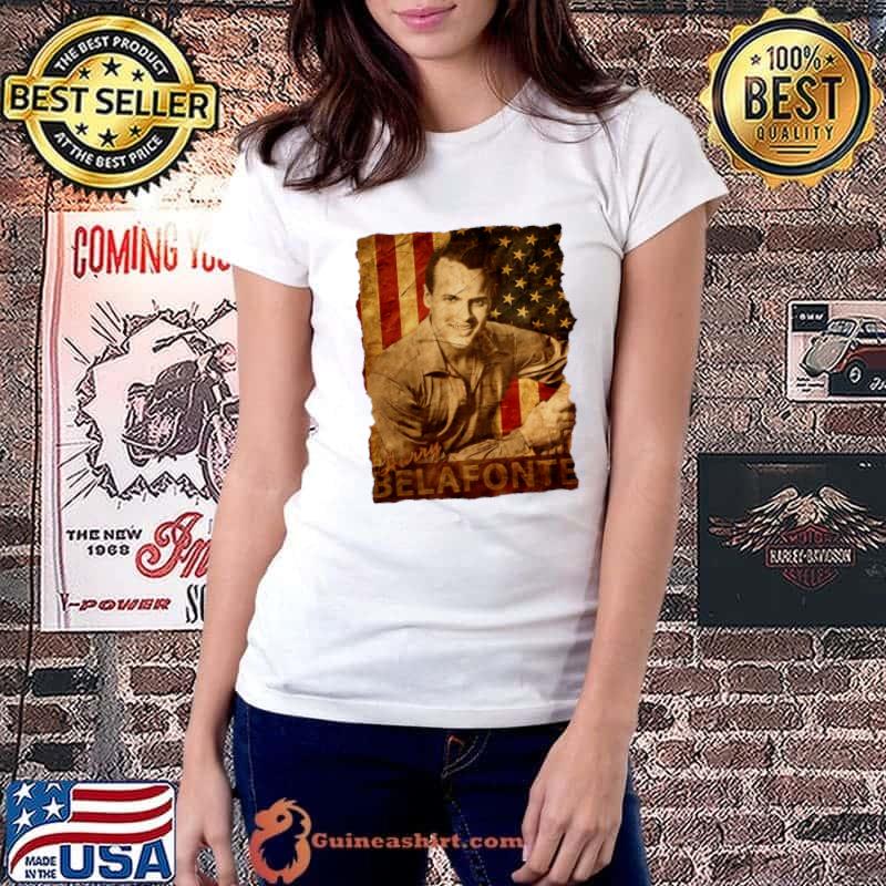 USA Flag with Harry Belafonte American singer actor and civil rights activist T-Shirt