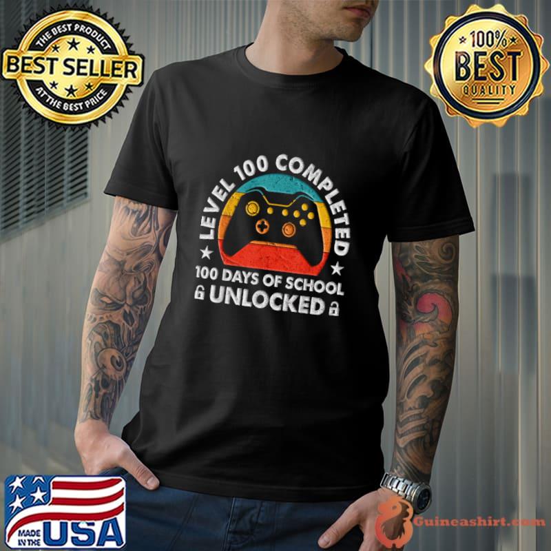 Video Gamer Level 100 Completed 100 Days Of School Unlocked Vintage Sunset T-Shirt Unisex