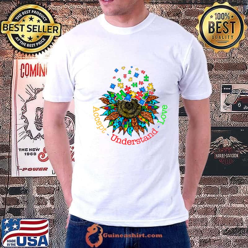 Accept Understand Love Autism Awareness Mother's Day Sunflower Leopard T-Shirt