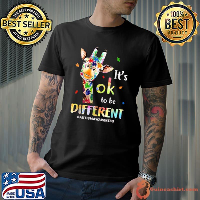 Autism Giraffe Animal It's Ok To Be Different T-Shirt