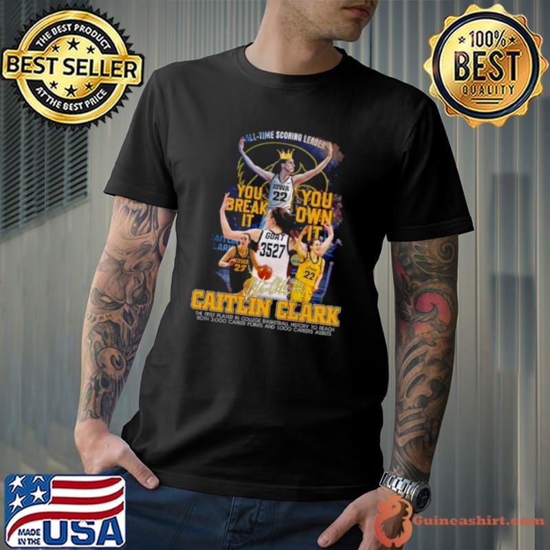 Caitlin Clark Iowa Hawkeyes Basketball All Time Scoring Leader signature shirt