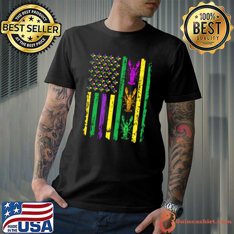 Carnival Mardi Gras USA American Flag Crawfish Parade T-Shirt