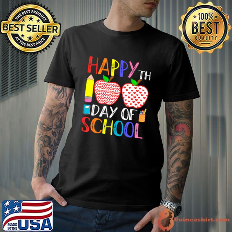 Happy 100th Day Of School Teacher 100 days Apple T-Shirt