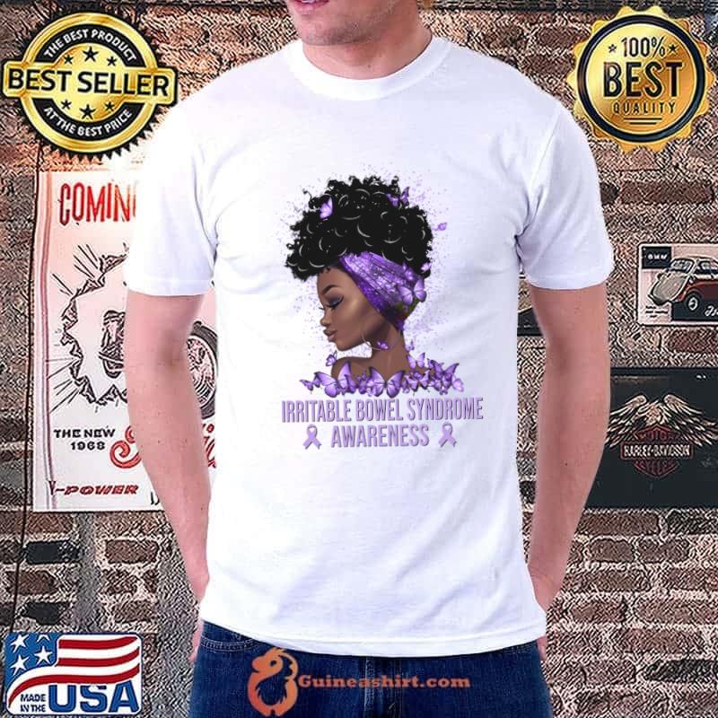 Irritable Bowel Syndrome Awareness Black Woman Butterflies T-Shirt