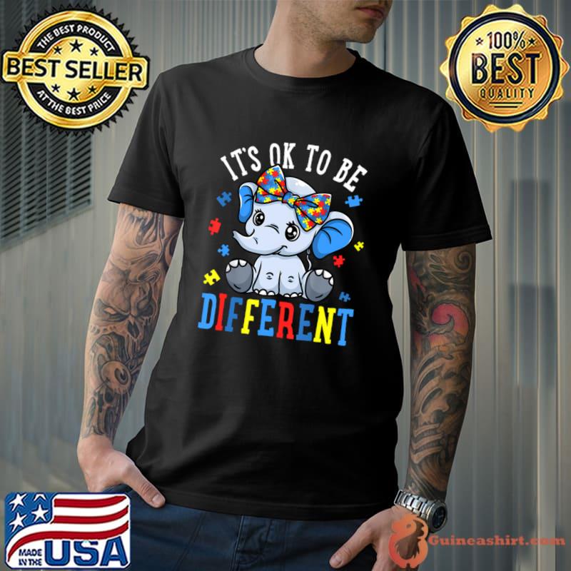It's Ok To Be Different Autism Awareness Puzzle Elephant T-Shirt