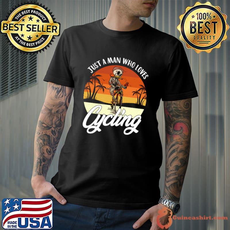 Just a Man Who Loves Cycling Skull Palms Tree Vintage T-Shirt
