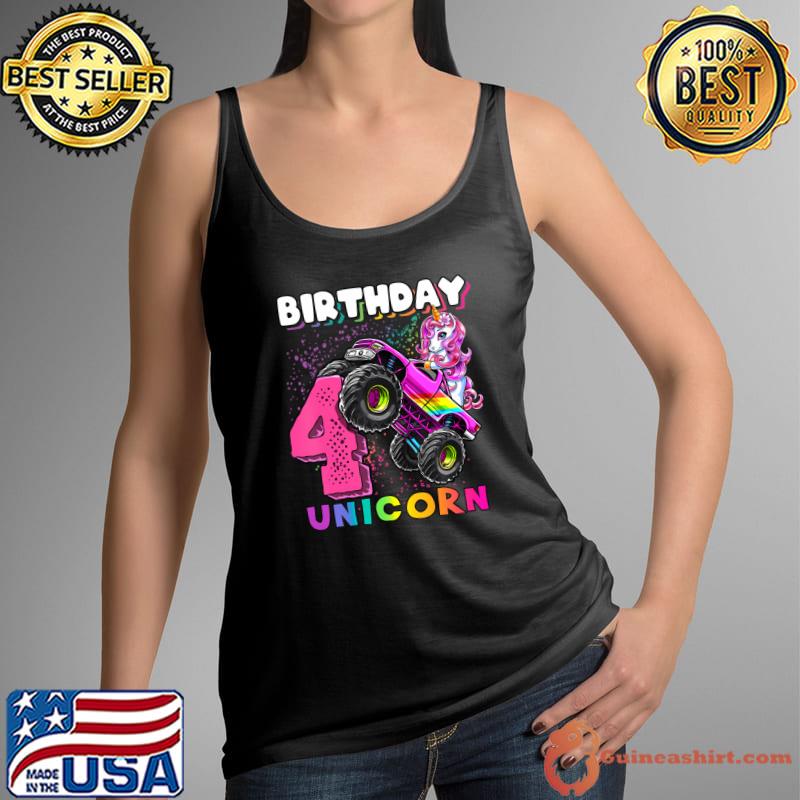 4Th Birthday Unicorn Monster Truck Birthday Party Girls T-Shirt