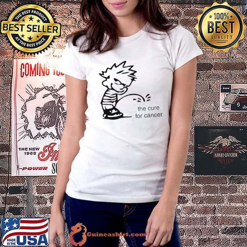 Calvin peeing the cure for cancer Trump shirt