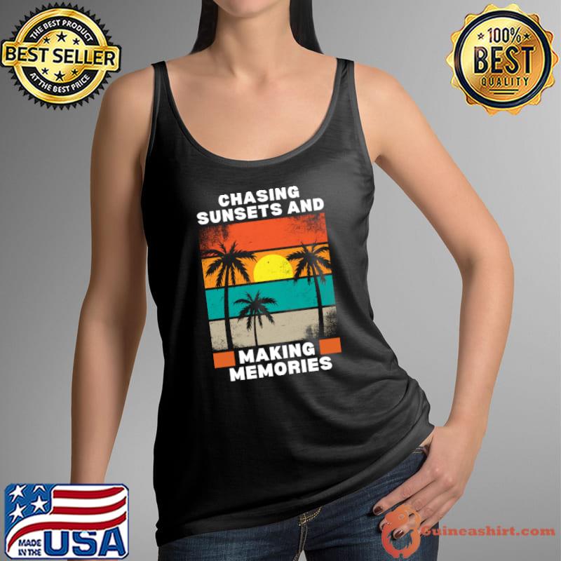 Chasing Sunsets and Making Memories Palms Tree Summer Retro T-Shirt