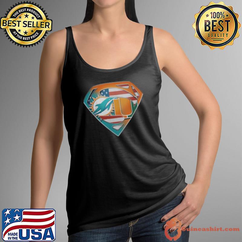 Miami Dolphins And Miami Hurricanes Superman Sports Logo Shirt