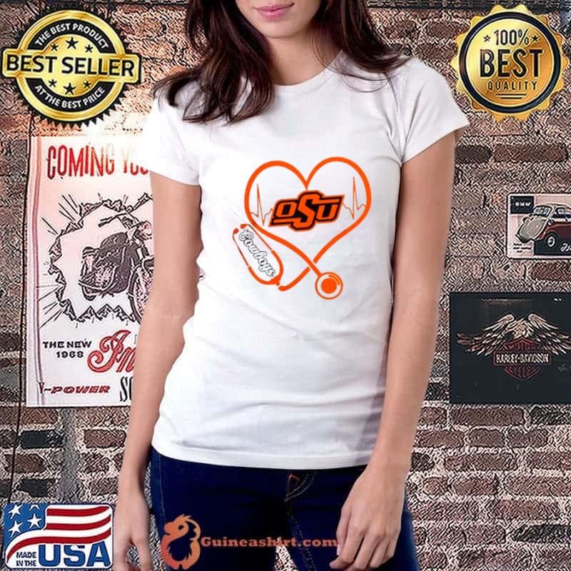 Oklahoma State Cowboys Football Shop Stethoscope Heartbeat Love Oklahoma State Cowboys Shirt Ladiestee