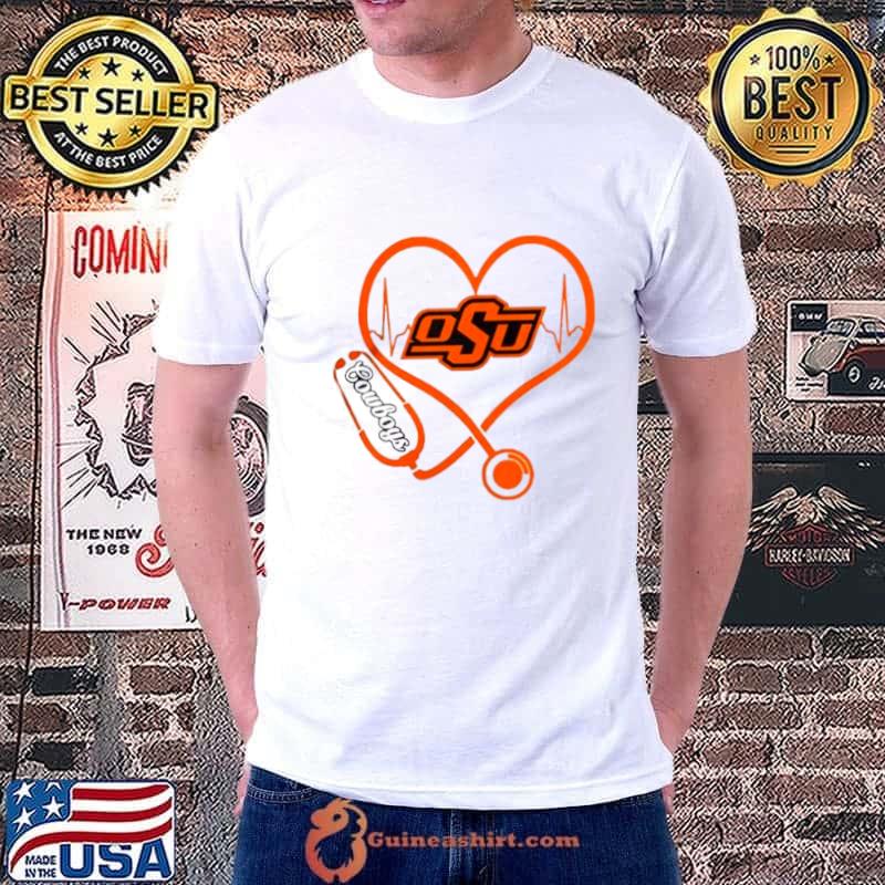 Oklahoma State Cowboys Football Shop Stethoscope Heartbeat Love Oklahoma State Cowboys Shirt