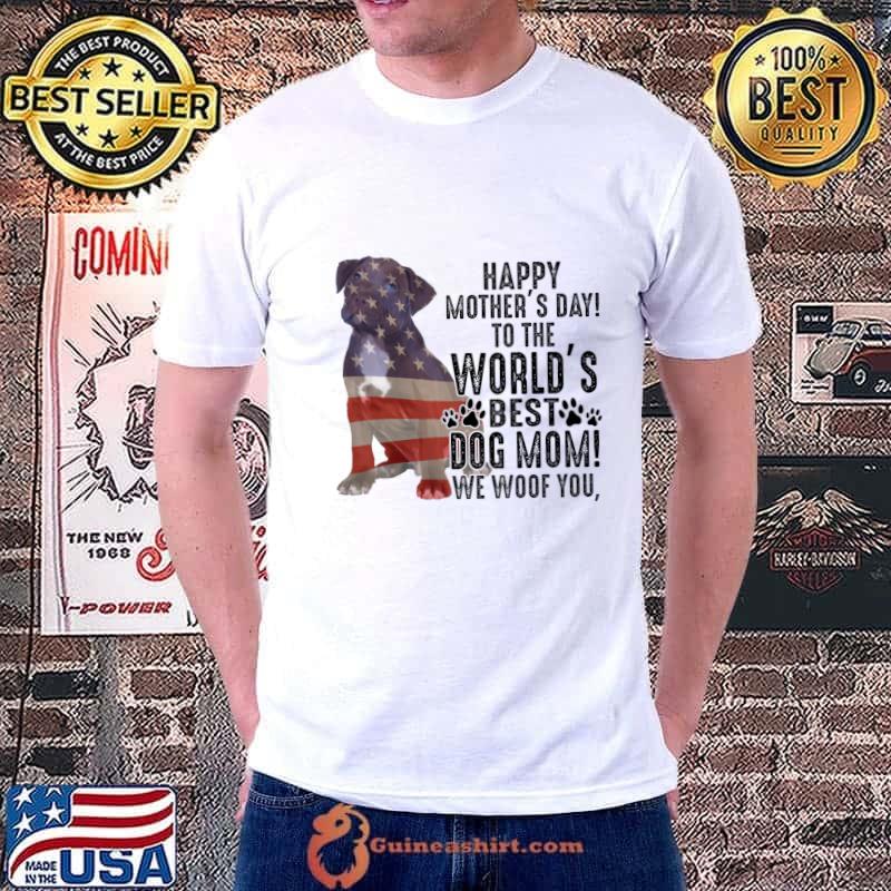 Pitbull Happy Mother's Day To The World Best Dog Mom We Woof You Usa Flag T-Shirt Unisex