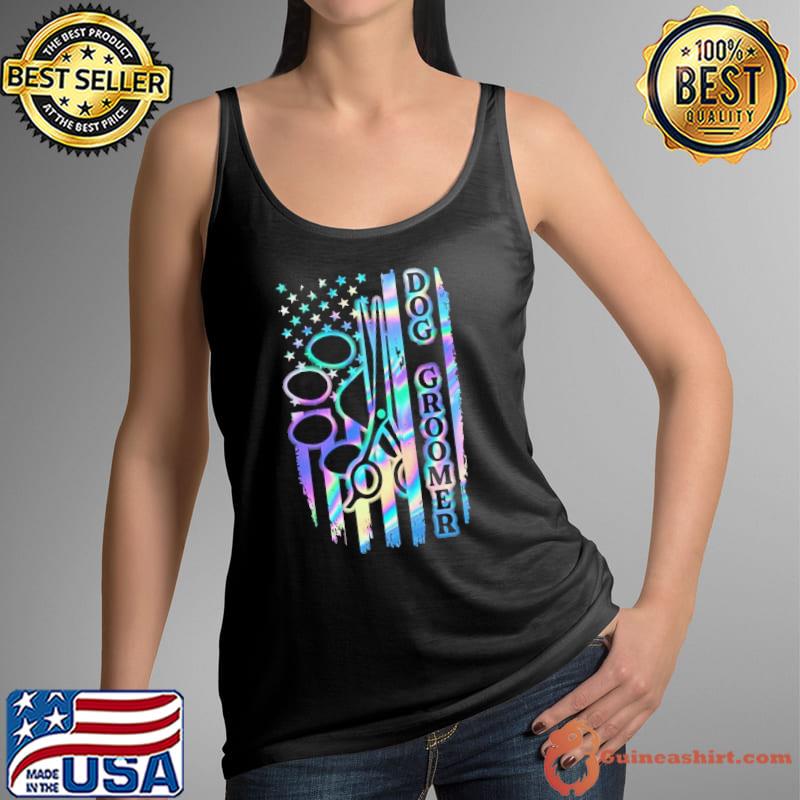 Proud Dog Groomer Symbol American flag Hologram shirt